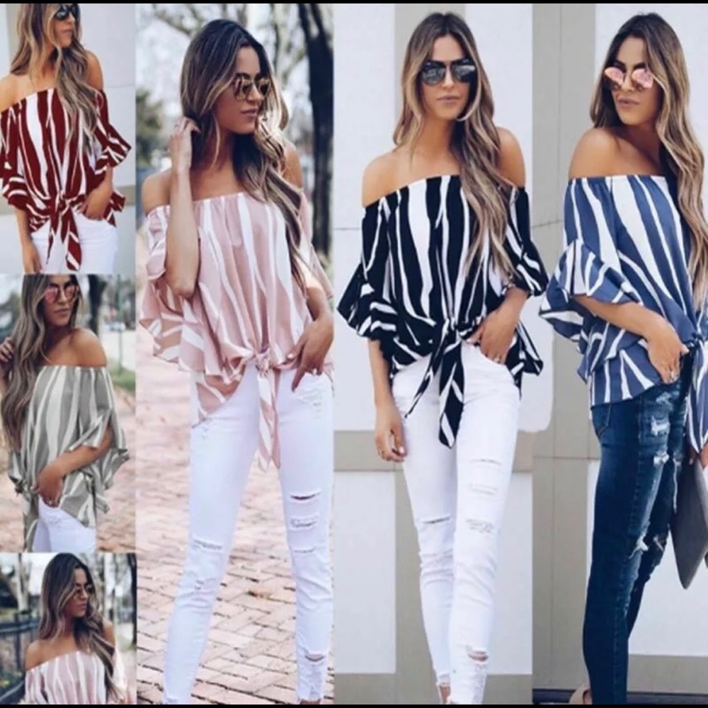 🎊Host Pic 3/13🎉 Wavy-Striped Off-Shoulder Blouse